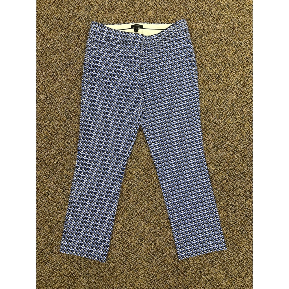 J.Crew Martie Slim Cropped Pants Blue White Geometric Print Size 6